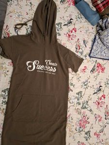 Olive Green Hoodie T-Shirt Dress