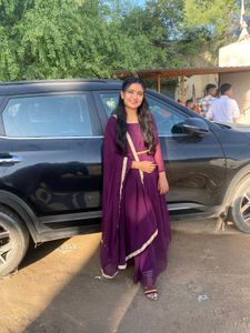 Purple Ethnic Gown Kurti With Dupatta