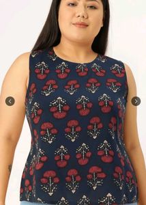Navy Blue Printed Sleeveless Top