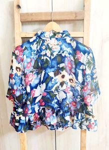 Blue Printed Top Size-44