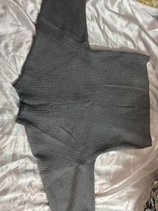 Gray Ribbed Knit Sweater