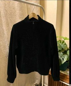 Max Black Velvet Wool Zipper Jacket