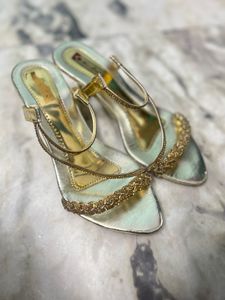 Gold Beaded Heeled Sandals