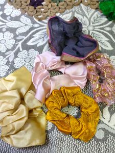 Any 3 @100rs Multi Colored Hand Made Scrunchies