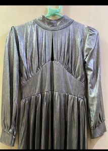 Shiny Silver Long Slit Dress