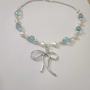 Blue Bow Pearlcore Necklace ⋆.𐙚 ̊
