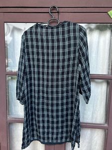 Plaid Tunic Top with Crochet Details
