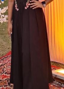 Floral Embroidered Black Maxi Dress