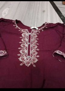 Maroon Embroidered Kurta Set