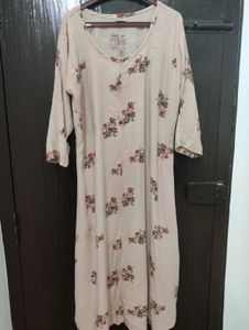 Beige Floral Print Dress