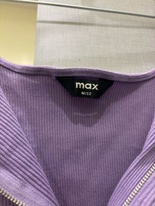 Purple Ribbed Zip-Up Crop Top