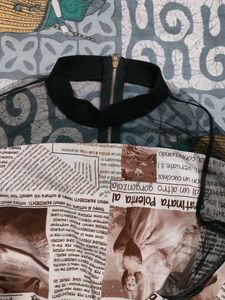 Newspaper Print Mesh Top