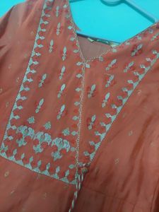 Rust Embroidered Kurti Dress
