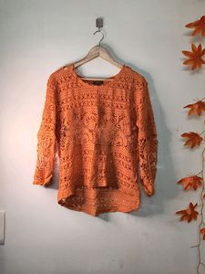 Orange Knitted Beach Vibes Tops