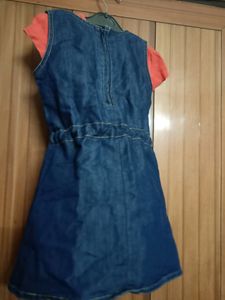 Combo of 2 Denim Frock With Orange T.Shirt