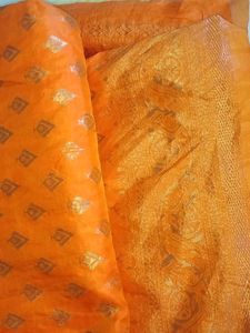 Orange Saree with Silver Detail