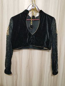 Black Full Sleeve Velvet Blouse (Women&#39;s)