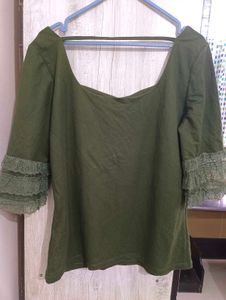 Olive Green Lace Sleeve Top