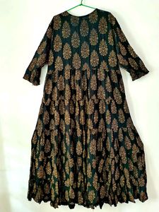 Black Angrakha Printed Cotton Heavy Gown ✨🍂
