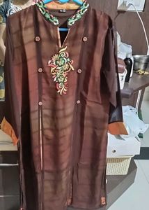 Brown Synthetic Party Wear Kurta