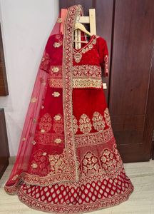 Red Velvet Embroidered Lehenga Choli