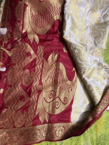 Elegant White &amp; Red Saree