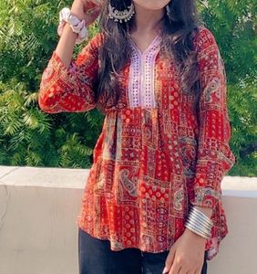 Boho Print Red Short Kurti