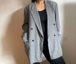 🌈Classic Grey Wool-Blend Oversized Blazer