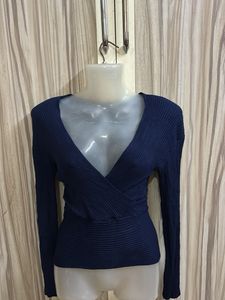Sexy Navy Blue Wrap Top
