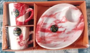Red Marble Mug & Plate Set #Combo Offer