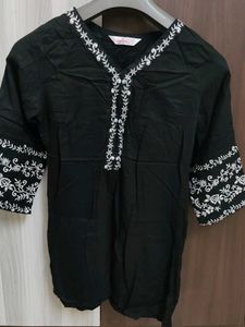 Embroidered Black Short Kurti