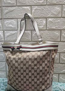 GUCCI Hand Bag Tote Purse Sherry Line Ribbon GG