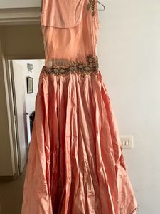 Peach Color Organza Tissue Gown with Smart Work