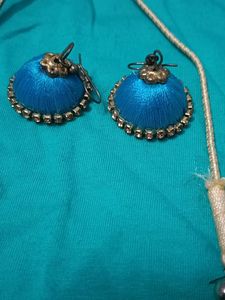 Blue Silk Thread Necklace Set