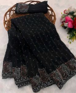 Elegant Black Embellished Saree