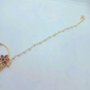 Brand Press Nose Ring With Chain ( Nathni)
