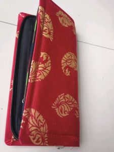 Silk Fabric Clutch Wallet Gold Print Design