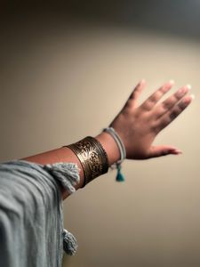 Vintage Rustic Brass Kada- Floral Motifs Adjustable Bracelet