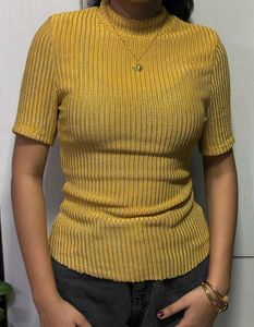 Mustard Yellow Ribbed Knit Top