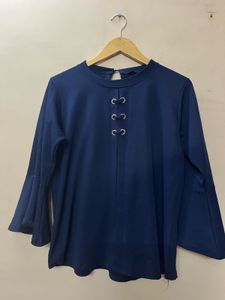 Stylish Navy Blue Bell Sleeve Top