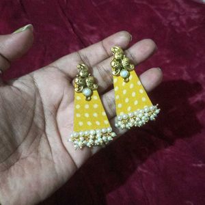 Yellow Polka Dot Pearl Earrings