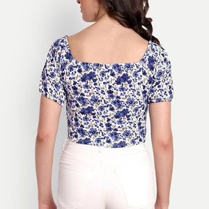 Floral Printed Puff Sleeves Crop Top