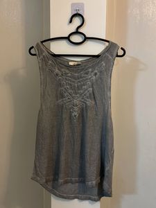 Gray Embroidered Tank Top