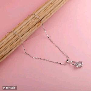 Silver Plated Chain With Solitaire Diamond In Butterfly Pendant  For Women