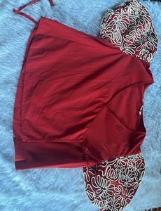 Red &amp; Patterned Wrap Top