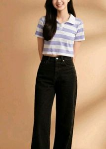 Striped Crop Polo Top