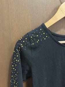 Black Bodycon Dress with Gold Studs – Size S