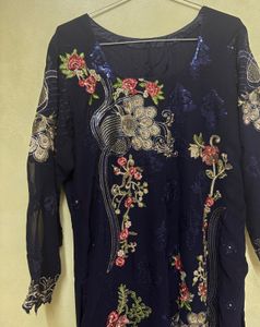 Pakistani Navy Blue Chiffon Set heavy embroid