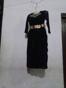 Black Pleated Dress with Belt