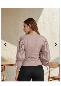 Shein puff sleeve Ribbed top -brown